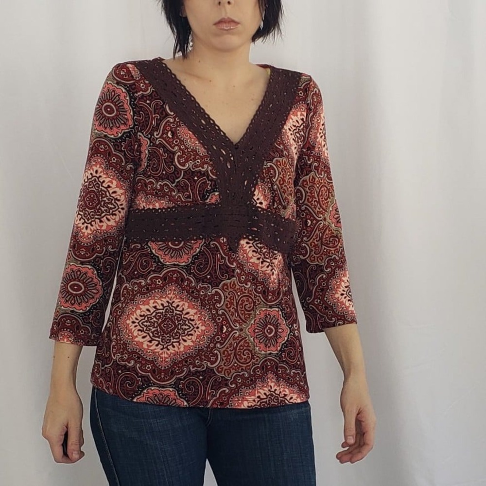 Y2K Does Boho Red and Brown Top
